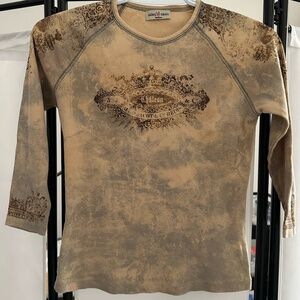 Vintage Acid Wash Long Sleeve Top – Lightly Bedazzled
